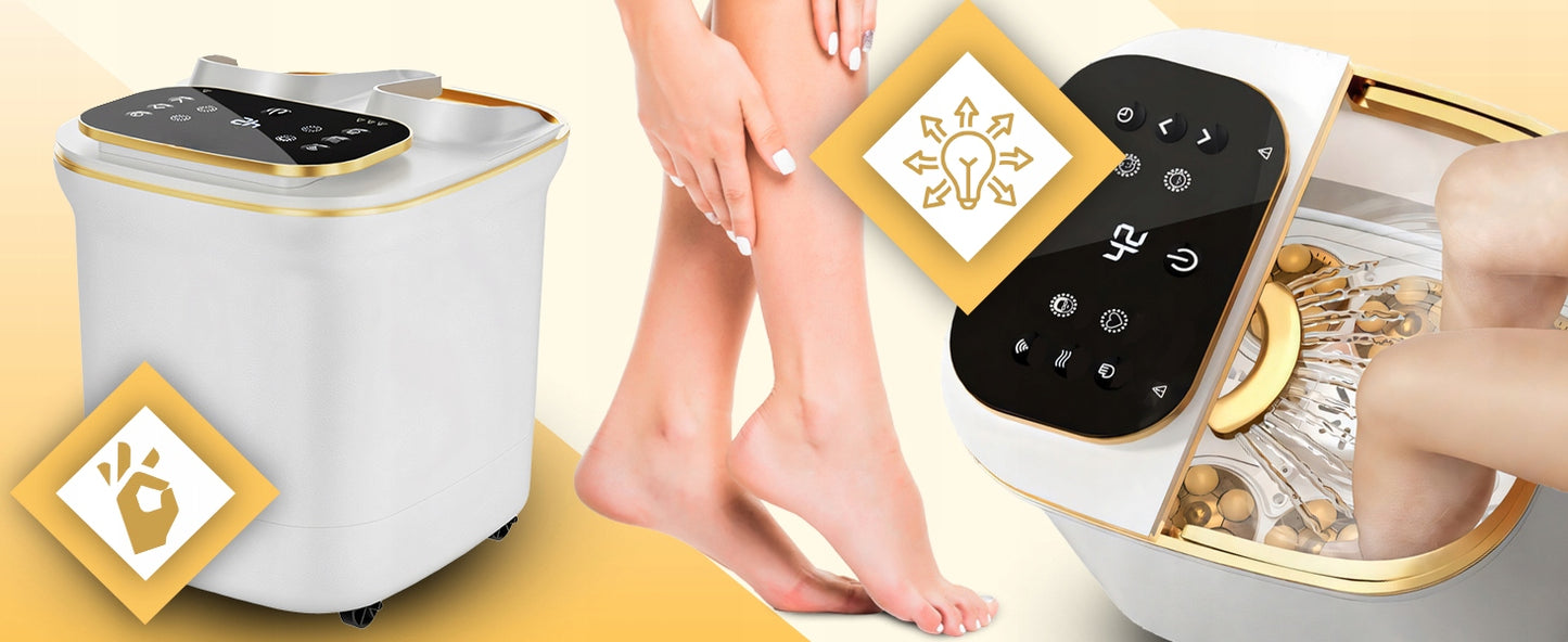 Vandens pėdų hidromasažuoklis, šildomas, su masažo galvutėmis ir voleliais, LCD, 500W