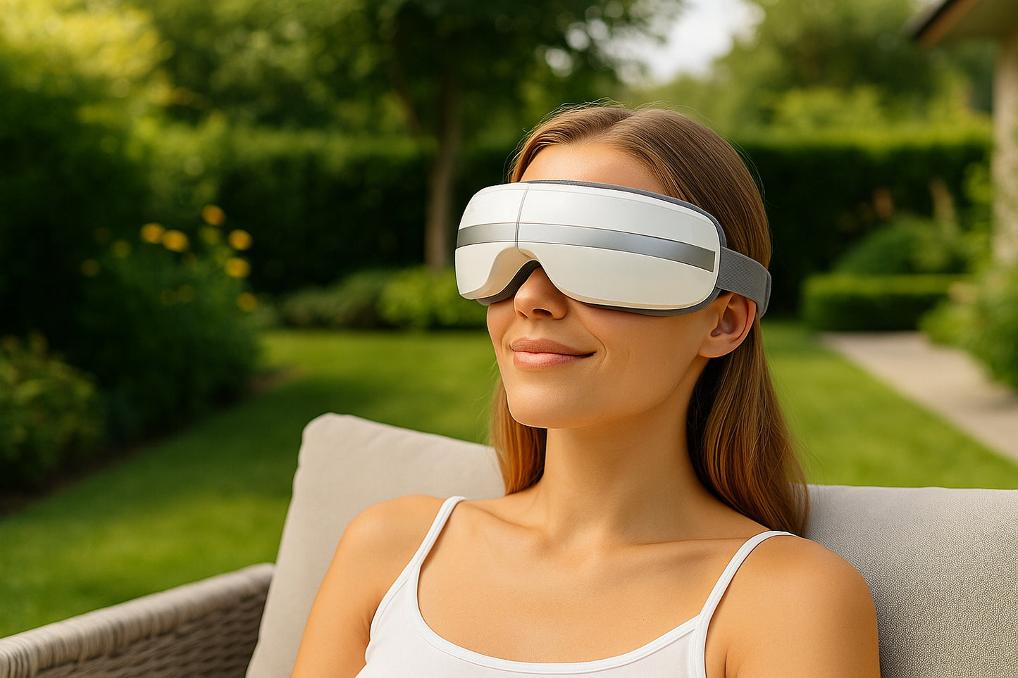 Veido ir akių masažuoklis su šilumos kompresu, 4 masažo režimai, Bluetooth, baltas