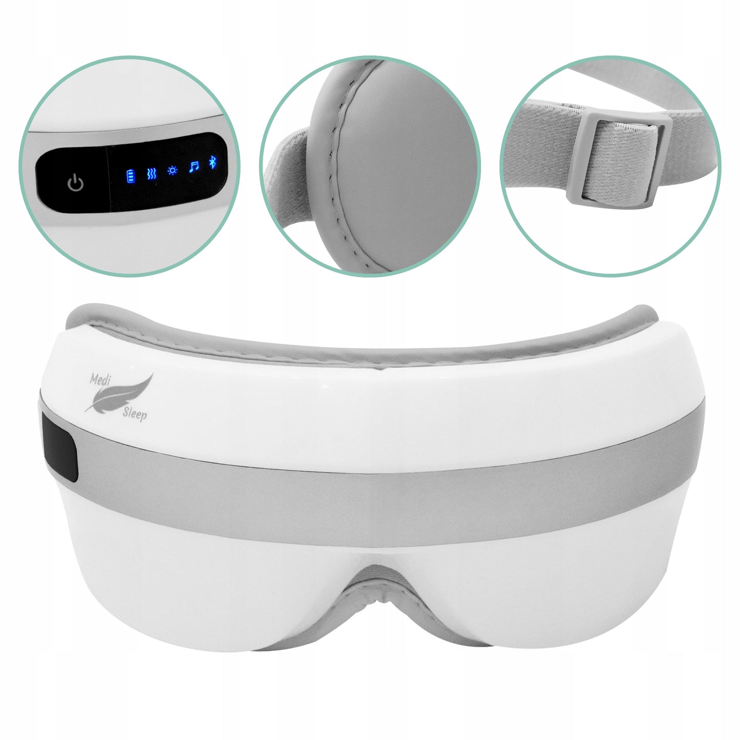 Veido ir akių masažuoklis su šilumos kompresu, 4 masažo režimai, Bluetooth, baltas