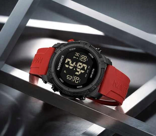 MASYvus skaitmeninis laikrodis NAVIFORCE, elektroninis karinis stilius - RAUDONAS