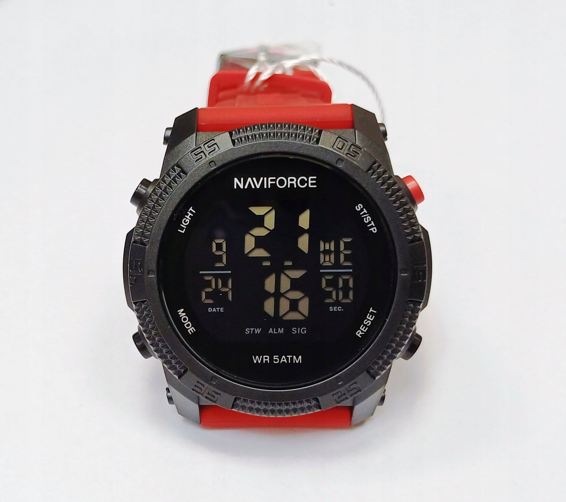 MASYvus skaitmeninis laikrodis NAVIFORCE, elektroninis karinis stilius - RAUDONAS