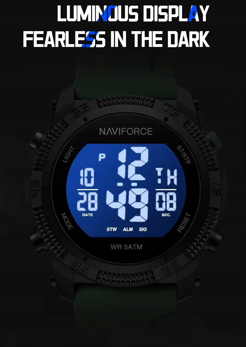 MASYvus skaitmeninis laikrodis NAVIFORCE, elektroninis karinis stilius - RAUDONAS