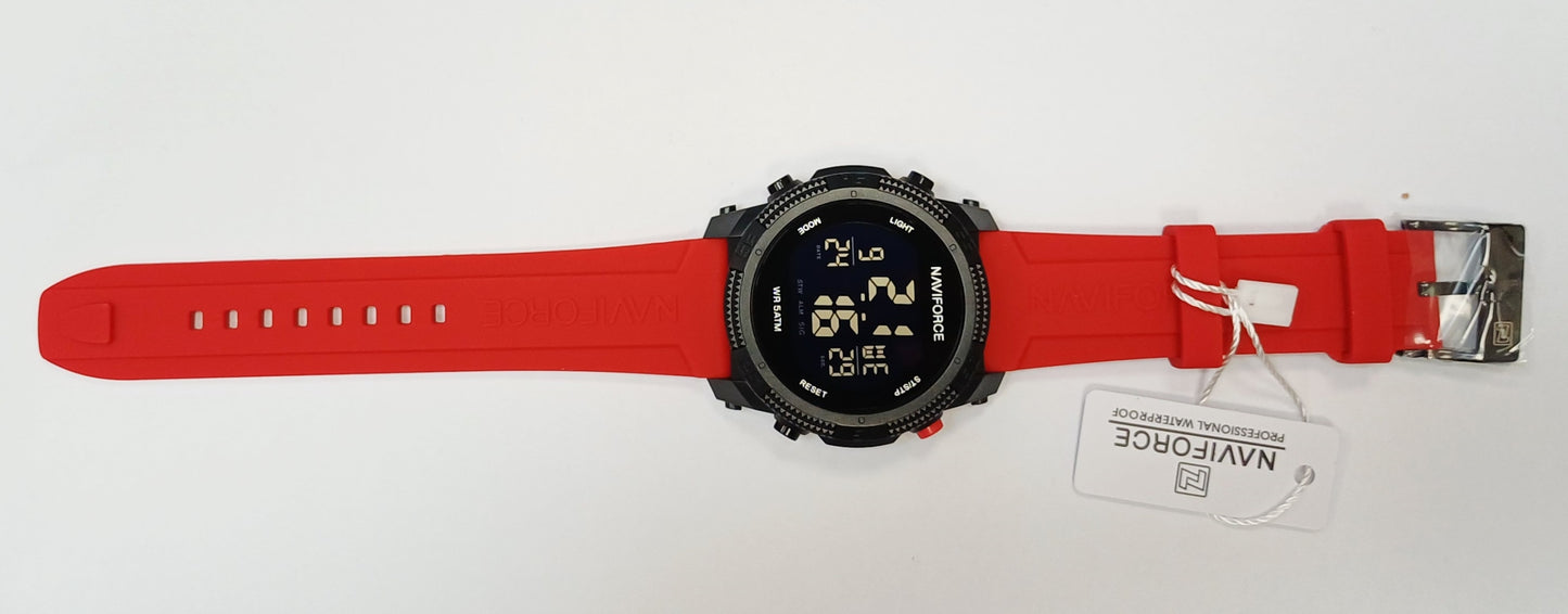 MASYvus skaitmeninis laikrodis NAVIFORCE, elektroninis karinis stilius - RAUDONAS