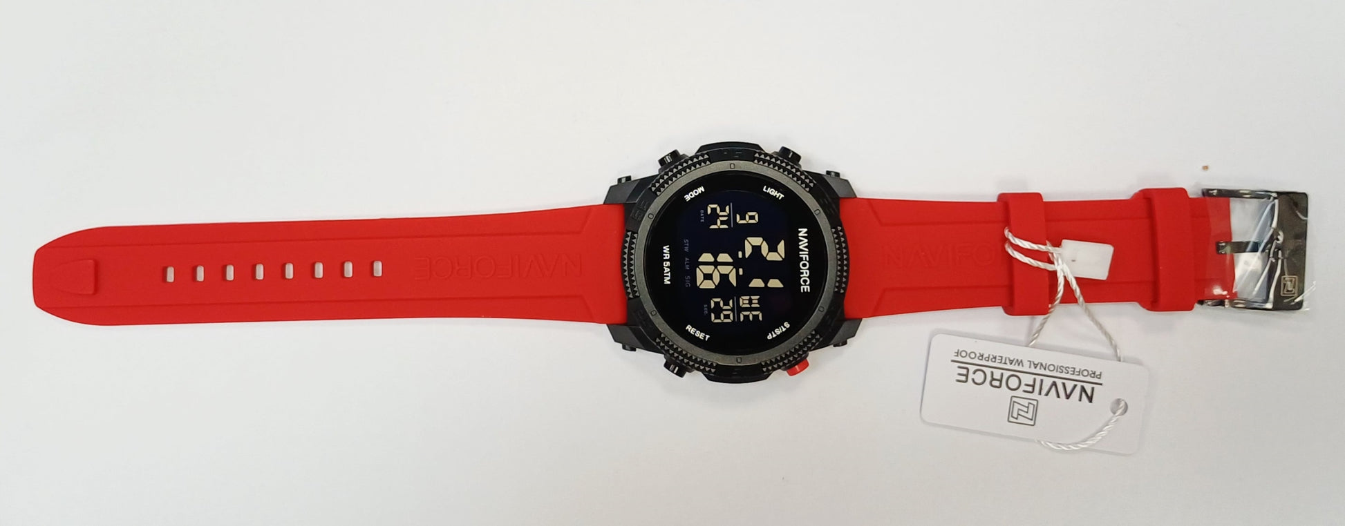 MASYvus skaitmeninis laikrodis NAVIFORCE, elektroninis karinis stilius - RAUDONAS