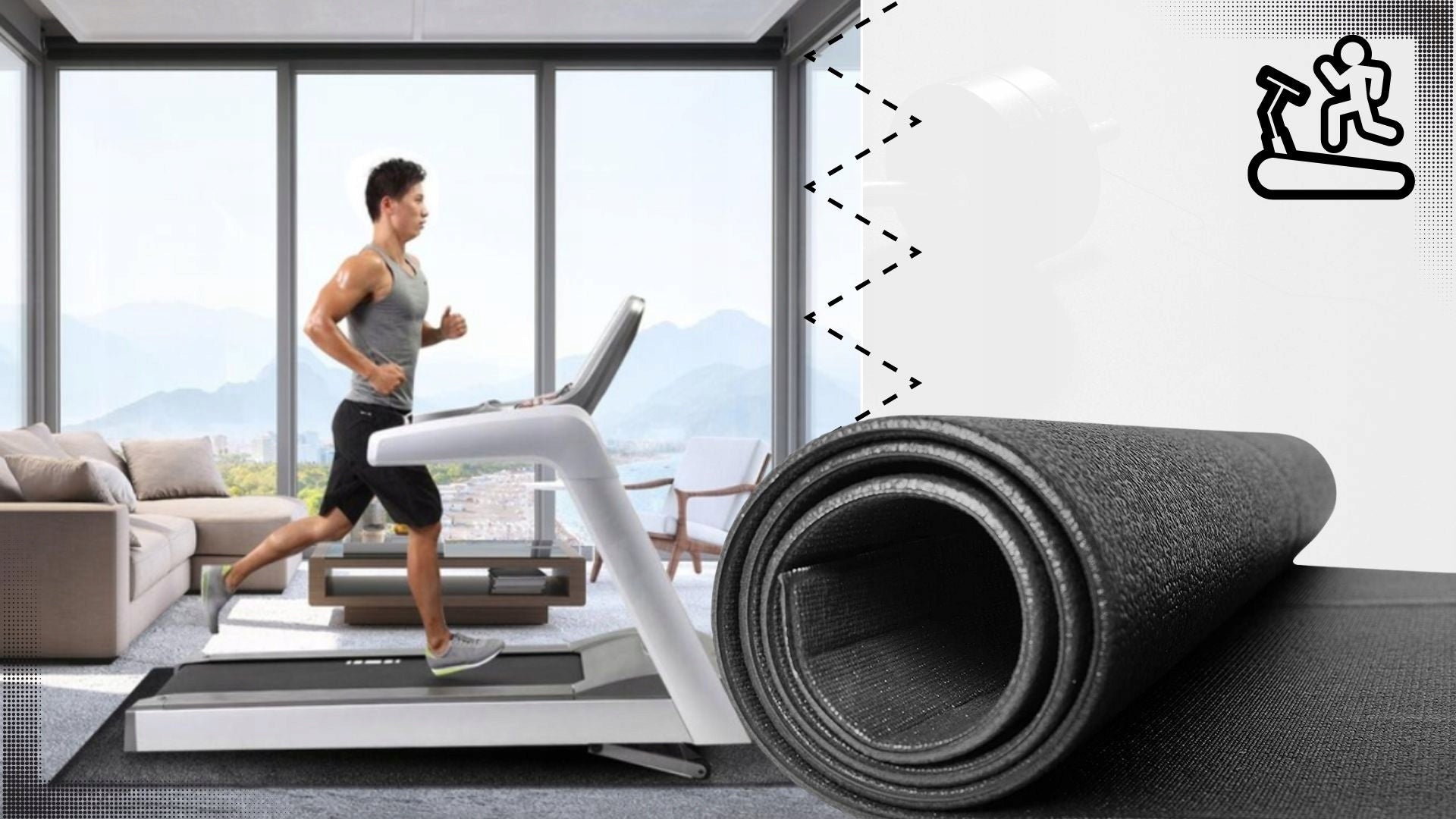 Apsauginė, garsą izoliuojanti kilimėlio po sporto įrangą, storas, didelis, skirtas apsaugoti grindis