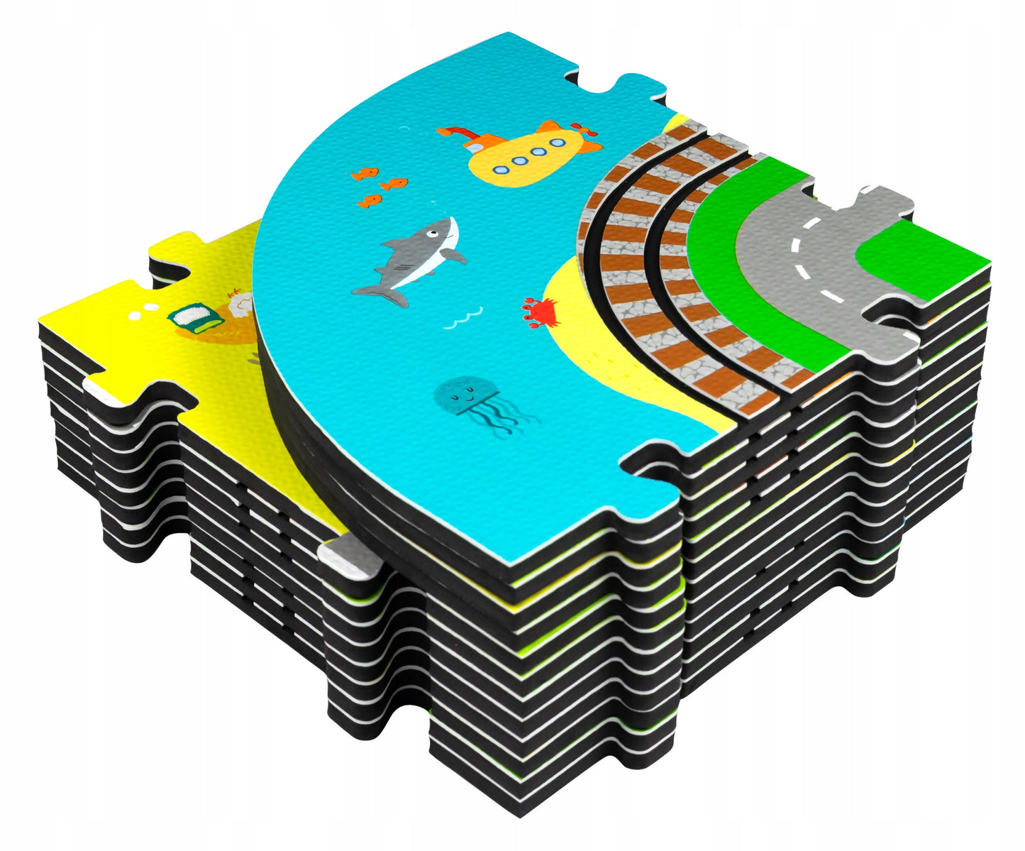 PUTŲ DELUXE 3D kilimėlis su traukinuku ant baterijų, bėgiai, edukacinis rinkinys 56 elementų.