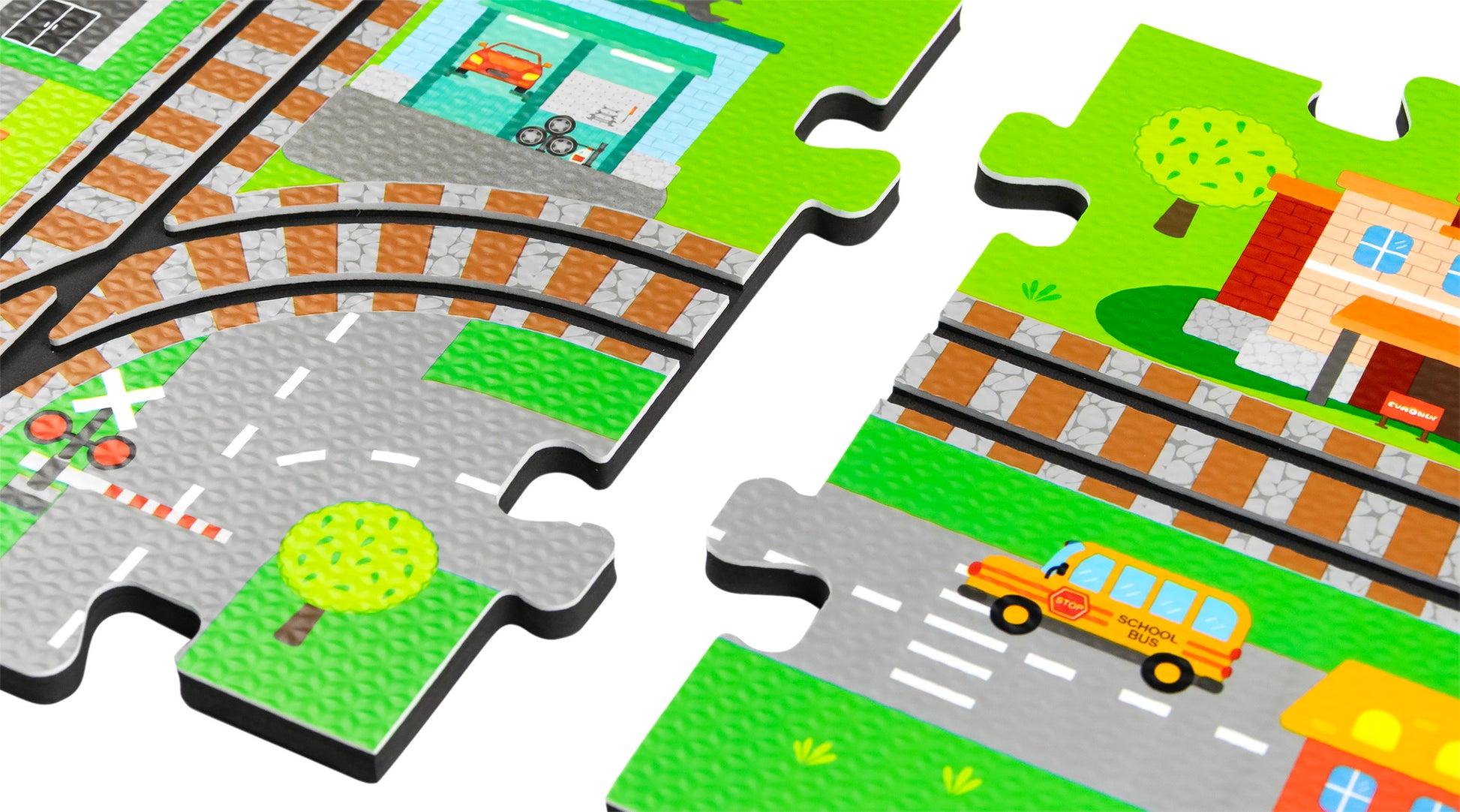 PUTŲ DELUXE 3D kilimėlis su traukinuku ant baterijų, bėgiai, edukacinis rinkinys 56 elementų.