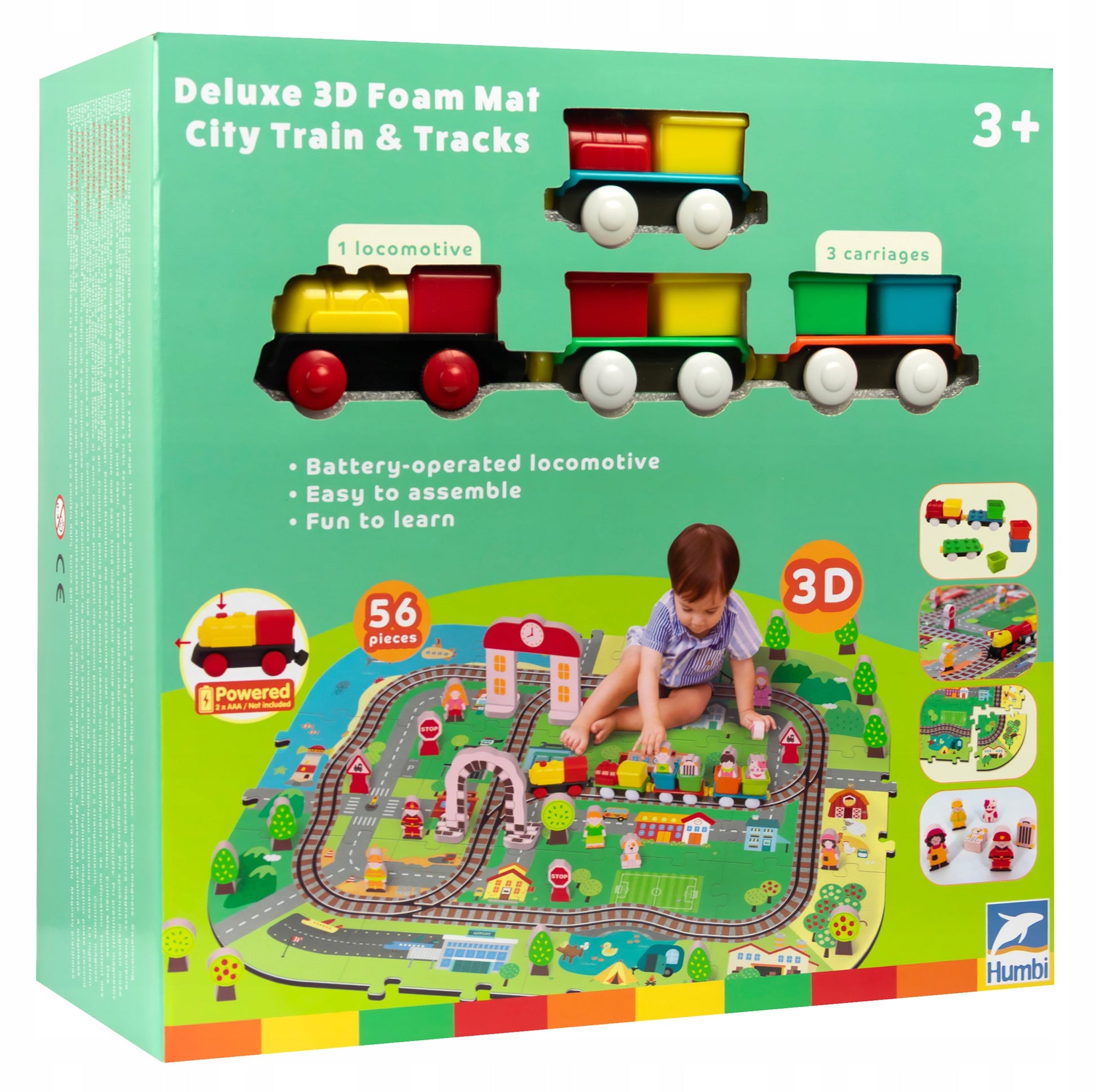 PUTŲ DELUXE 3D kilimėlis su traukinuku ant baterijų, bėgiai, edukacinis rinkinys 56 elementų.