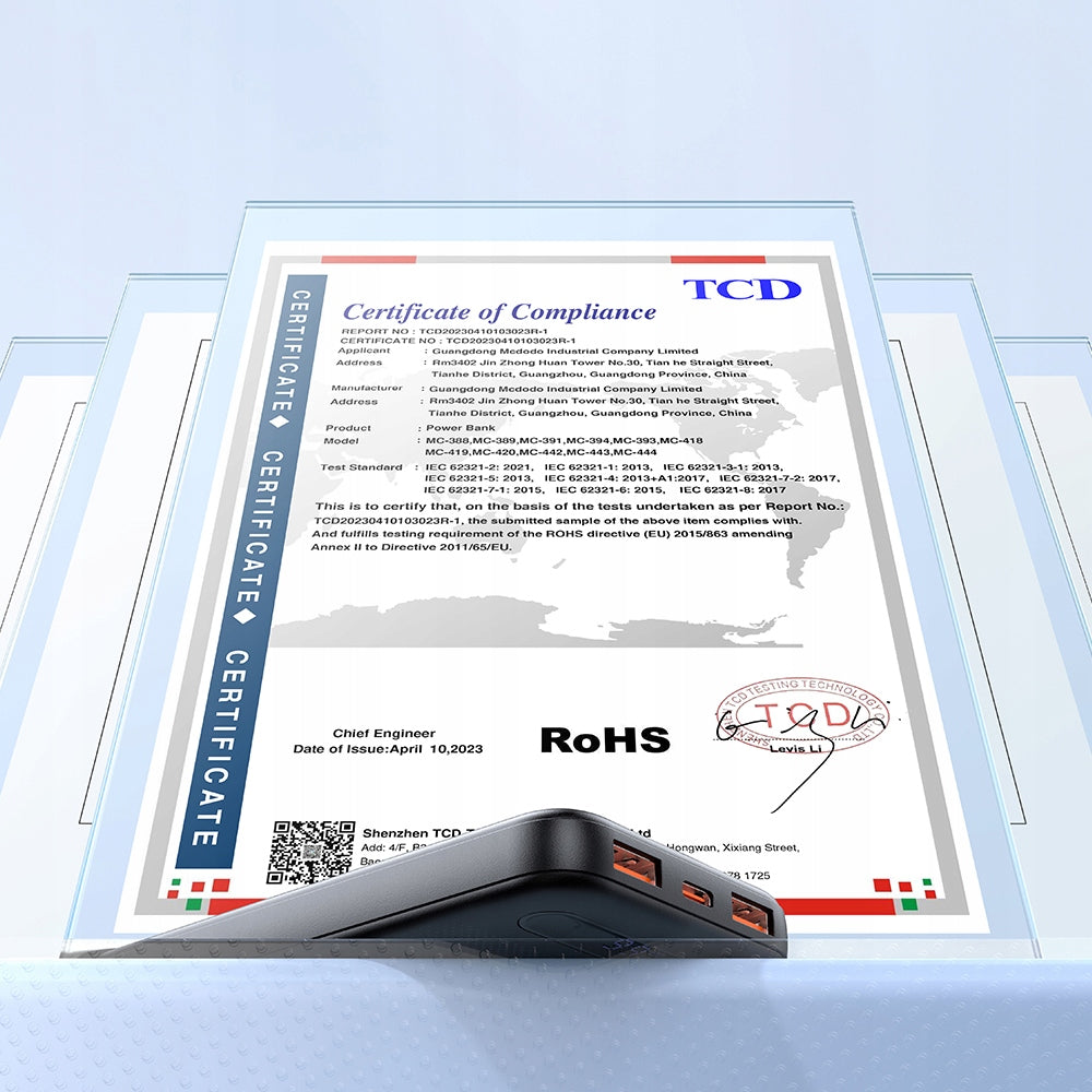 MCDODO POWERBANK 10000MAH SU DVYTURODIKLIU 3X USB USB-C 22,5W + KABELIS USB-C