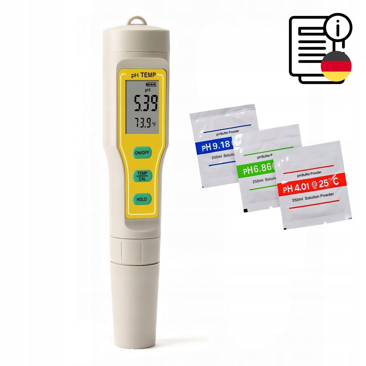 pH METRAS TESTERIS VANDENS RŪGŠTINGUMO MATUOKLIS ATC TERMOMETRAS + 3 BUFERIAI