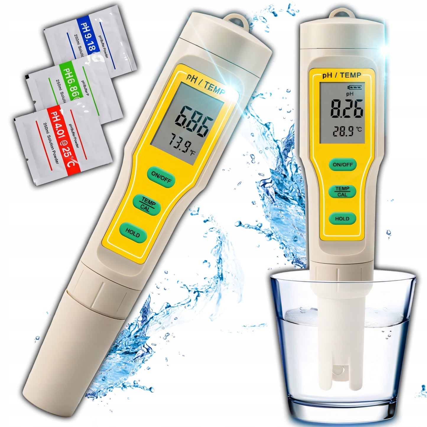 pH METRAS TESTERIS VANDENS RŪGŠTINGUMO MATUOKLIS ATC TERMOMETRAS + 3 BUFERIAI