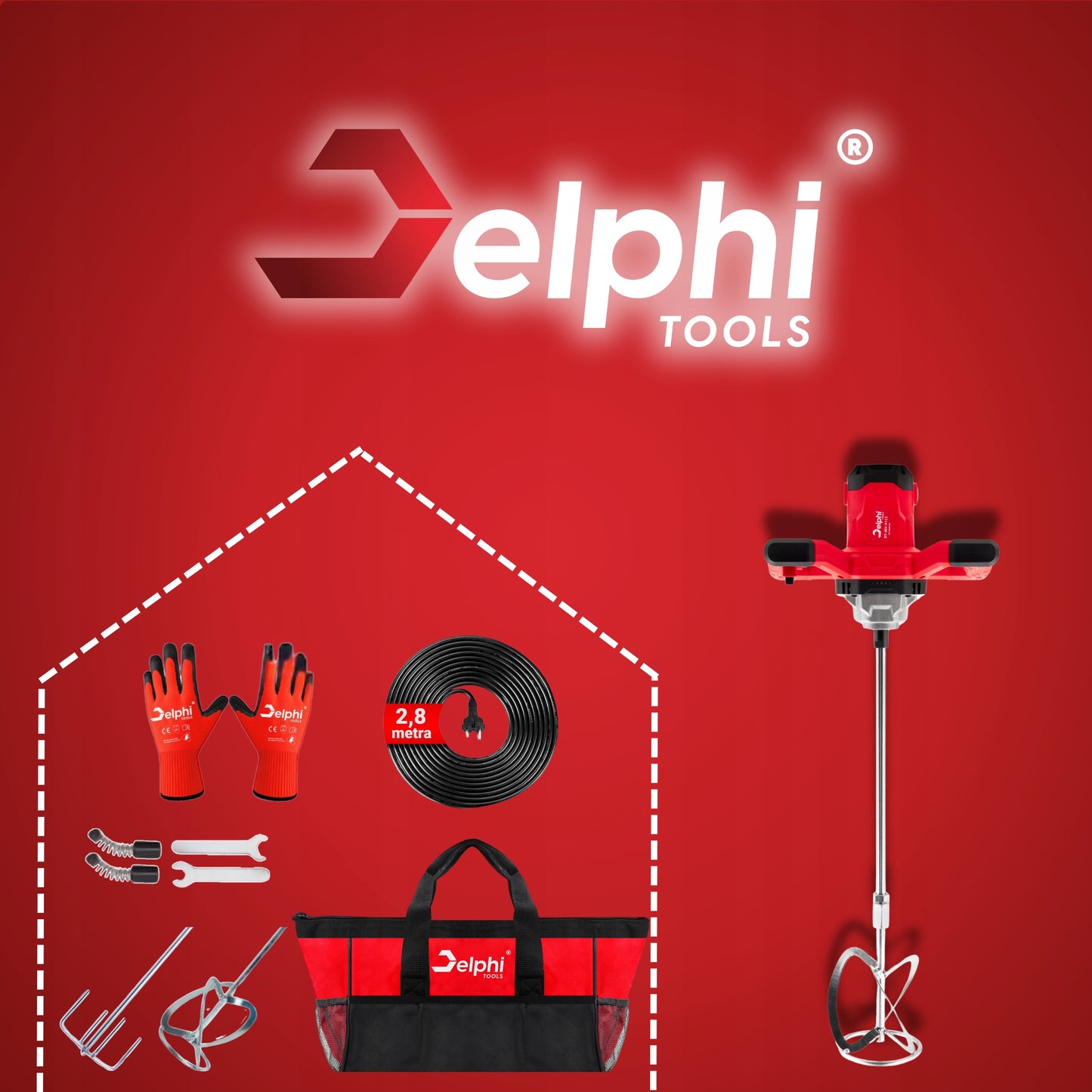 Elektrinis maišytuvas klijams, betonui, skiediniams, dažams, 2x maišytuvai