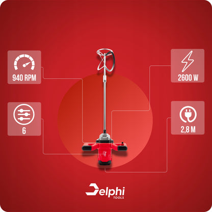 Elektrinis maišytuvas klijams, betonui, skiediniams, dažams, 2x maišytuvai