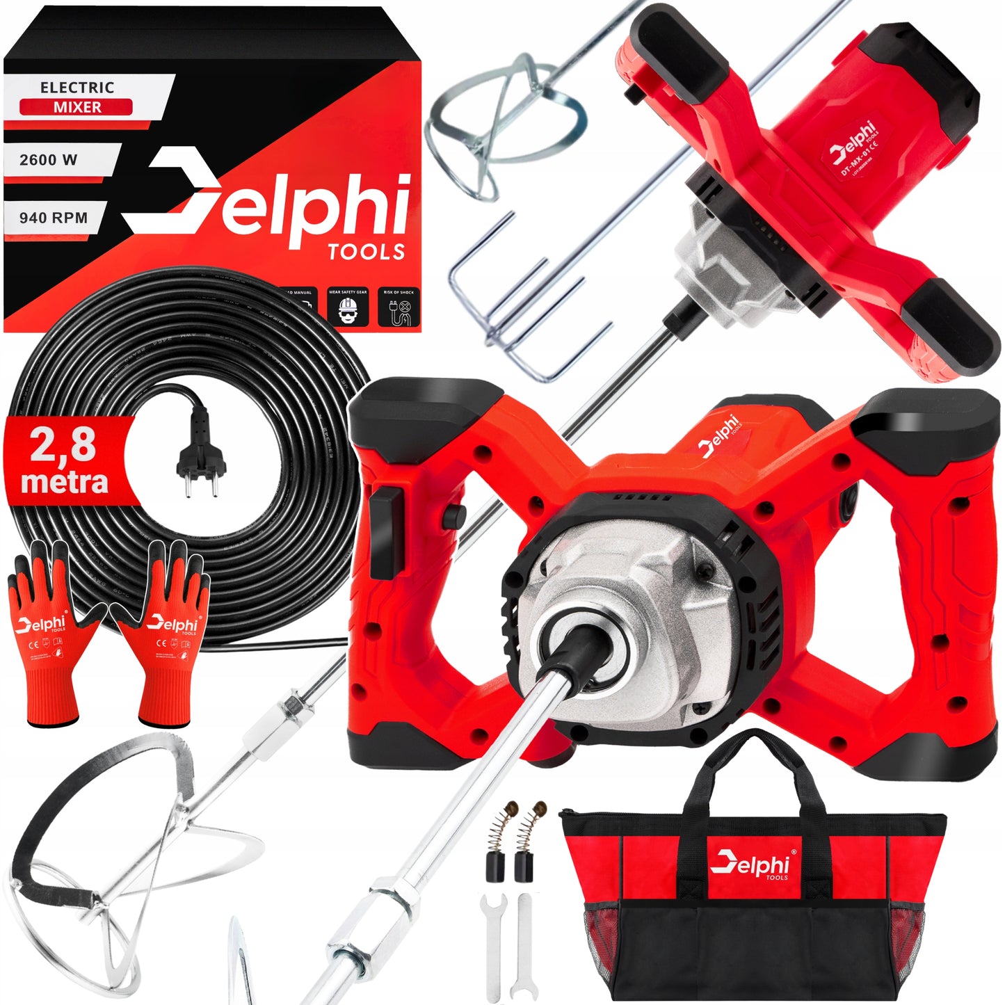 Elektrinis maišytuvas klijams, betonui, skiediniams, dažams, 2x maišytuvai