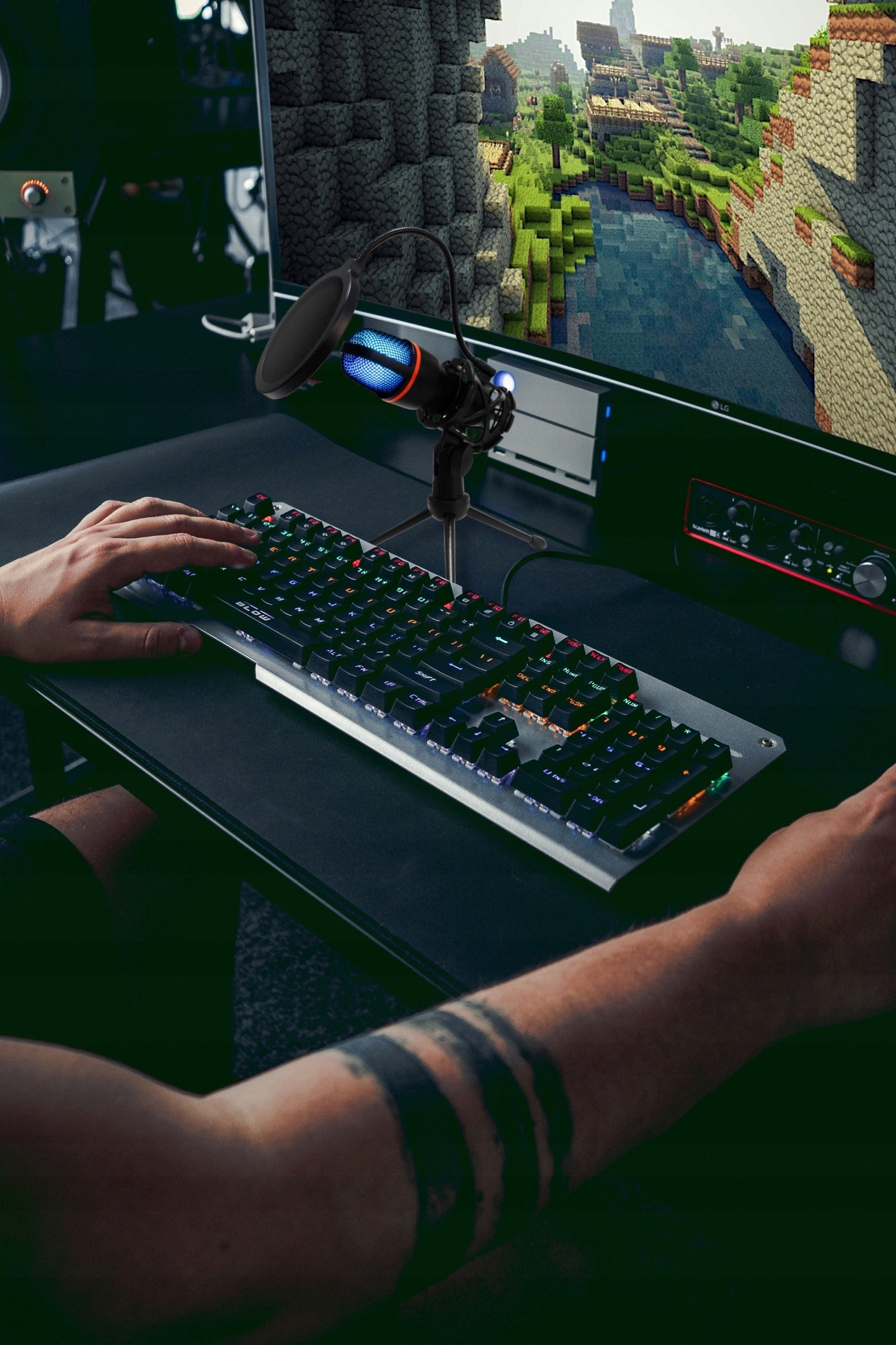 Kompiuterinis kondensatorinis žaidimų, studijinis, karaoke mikrofonas su USB ir filtru