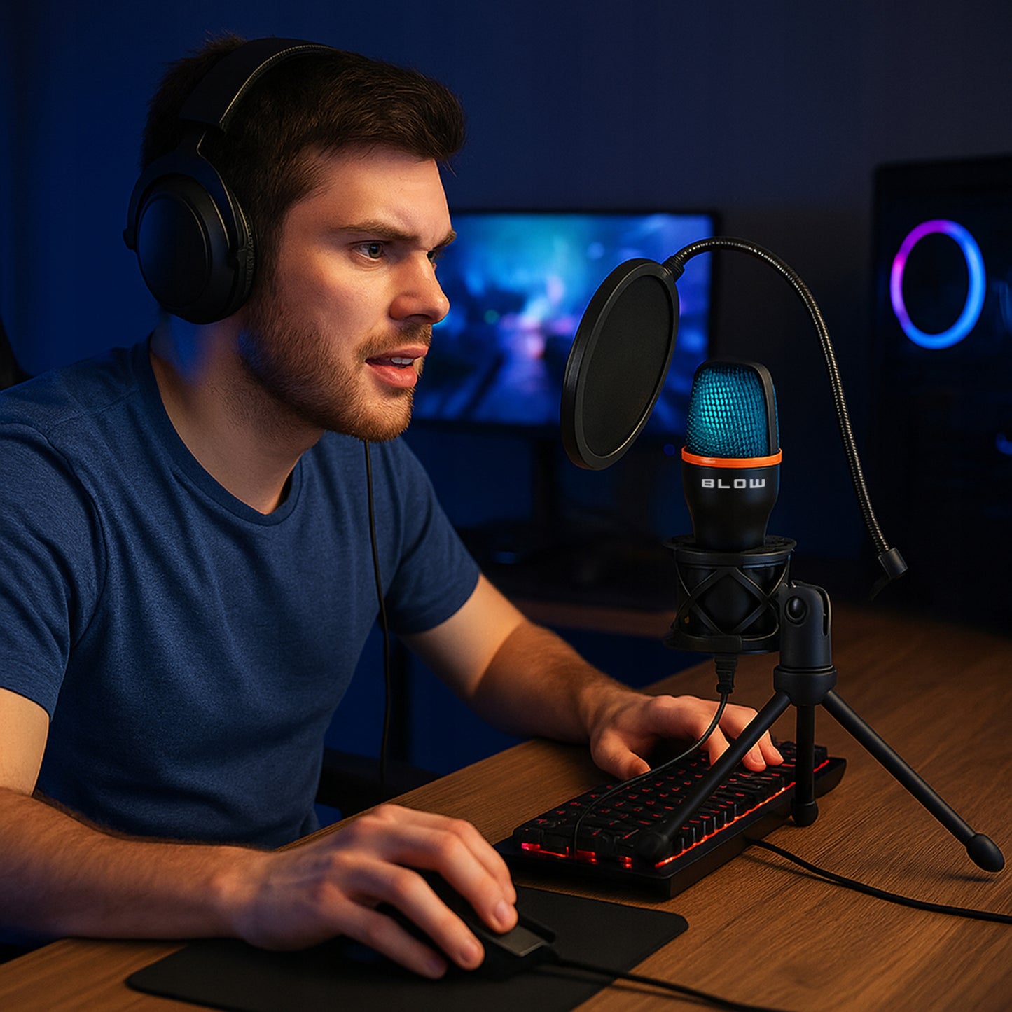 Kompiuterinis kondensatorinis žaidimų, studijinis, karaoke mikrofonas su USB ir filtru