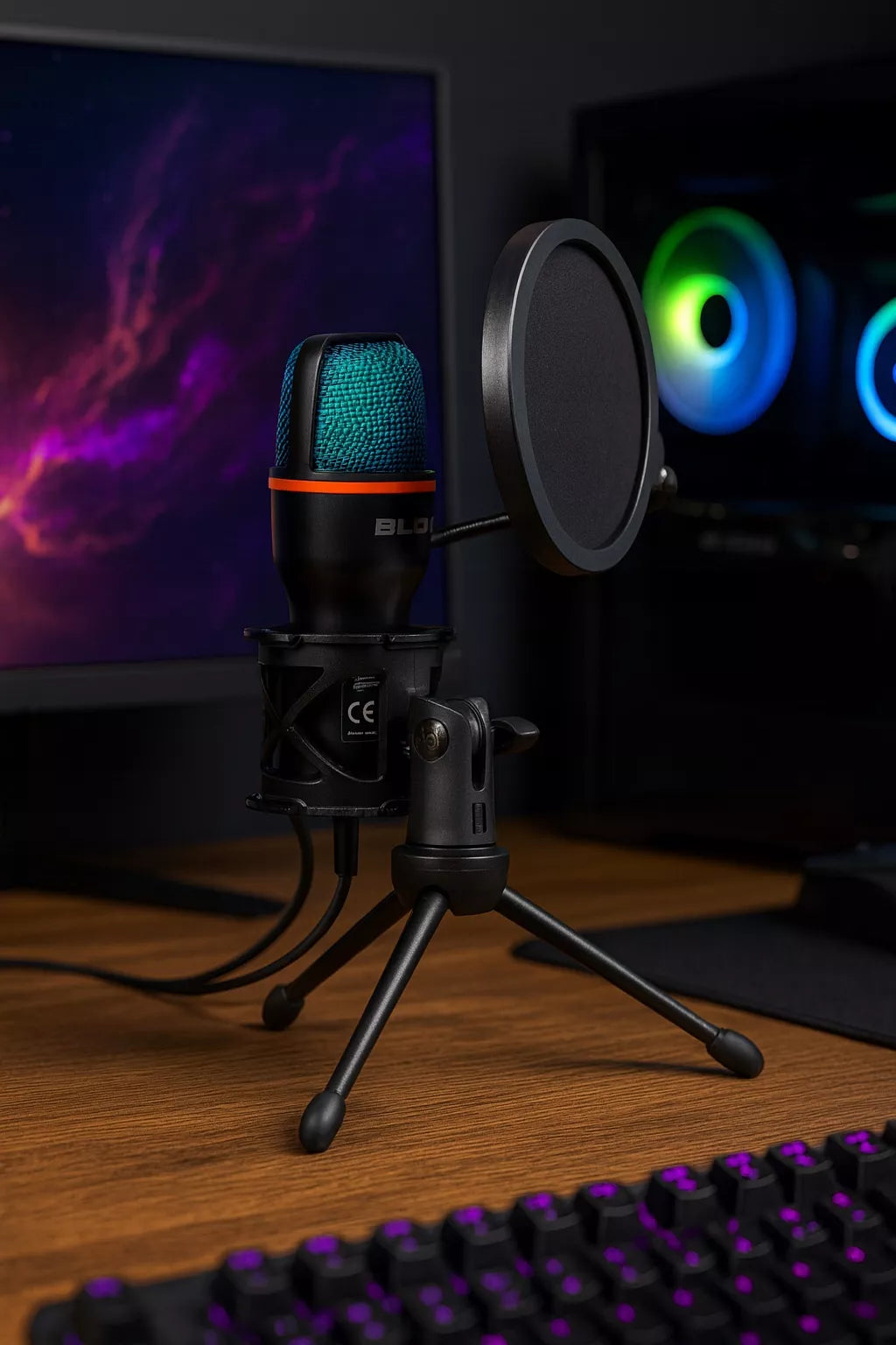 Kompiuterinis kondensatorinis žaidimų, studijinis, karaoke mikrofonas su USB ir filtru