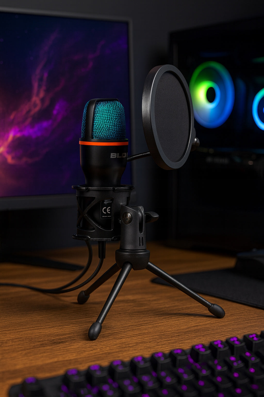 Kompiuterinis kondensatorinis žaidimų, studijinis, karaoke mikrofonas su USB ir filtru