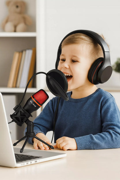 Kompiuterinis kondensatorinis žaidimų, studijinis, karaoke mikrofonas su USB ir filtru
