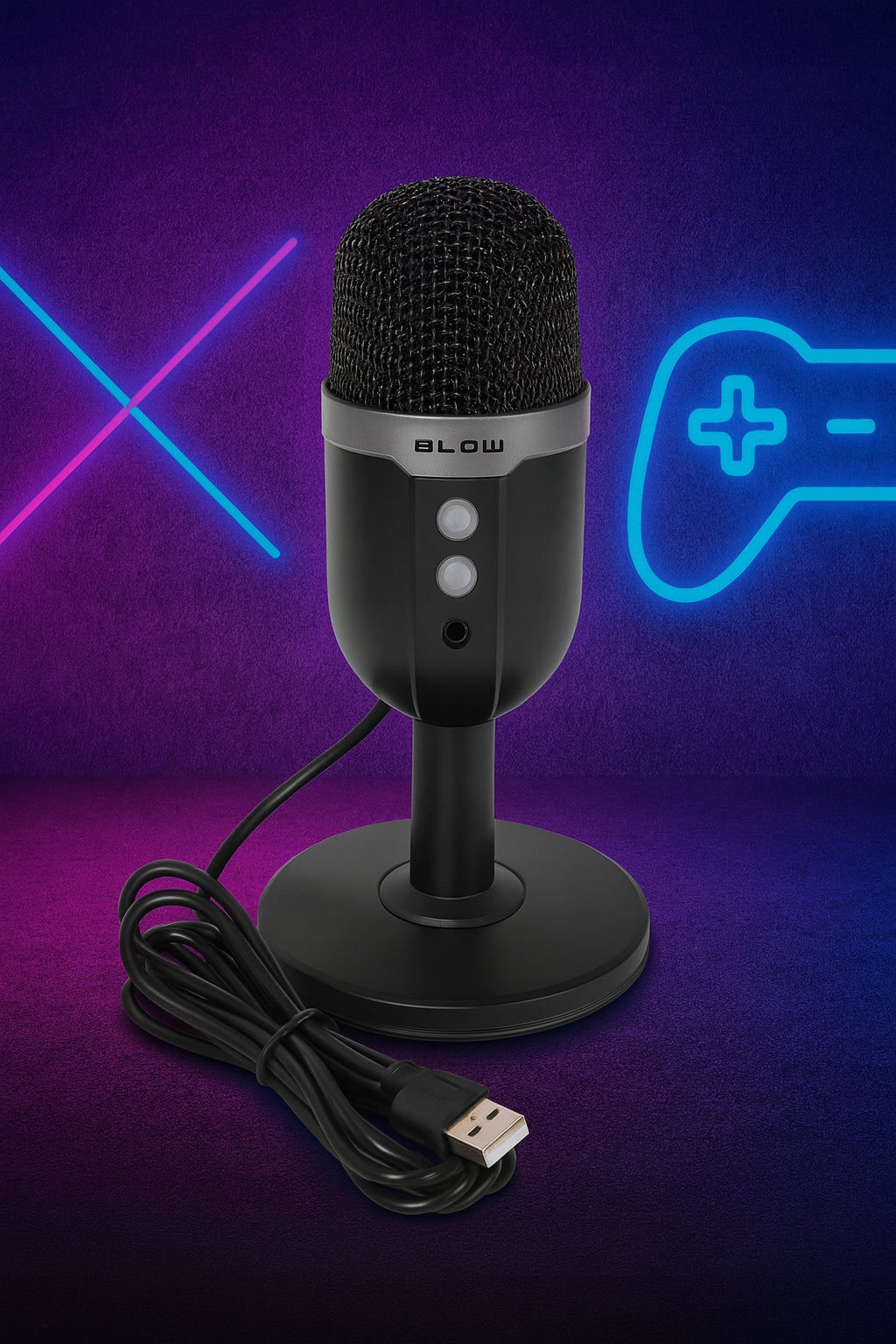 Kondensatorinis mikrofonas kompiuteriui, žaidimų, studijinis, karaoke, USB, LED RGB