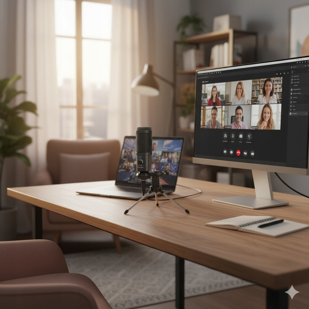 Mikrofonas New Bee USB kompiuteriui talpinis žaidimų stalinis + stovas