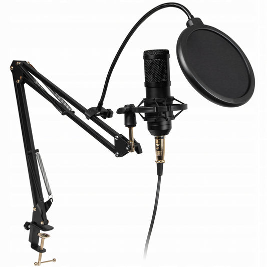 Studijinis USB kondensatorinis mikrofonas, žaidimams, su pop filtru, stoveliu, rinkinys