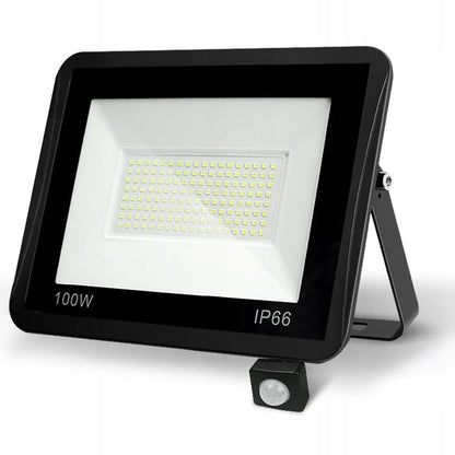 Galingas LED halogeninis prožektorius 100W su judesio ir prieblandos jutikliu 3500lm SLIM