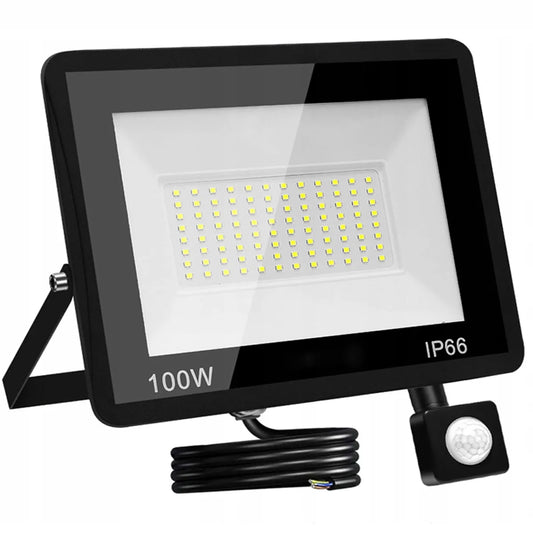 Galingas LED halogeninis prožektorius 100W su judesio ir prieblandos jutikliu 3500lm SLIM