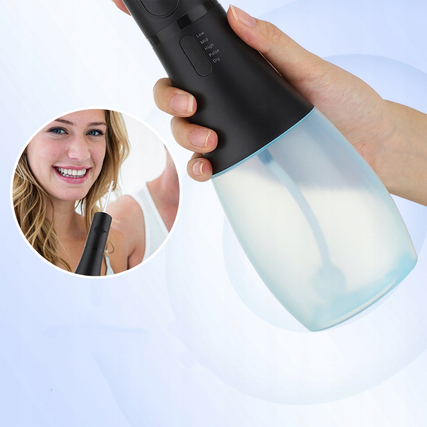 Galingas belaidis burnos irigatorius, 5 režimai, 400ml + dėklas