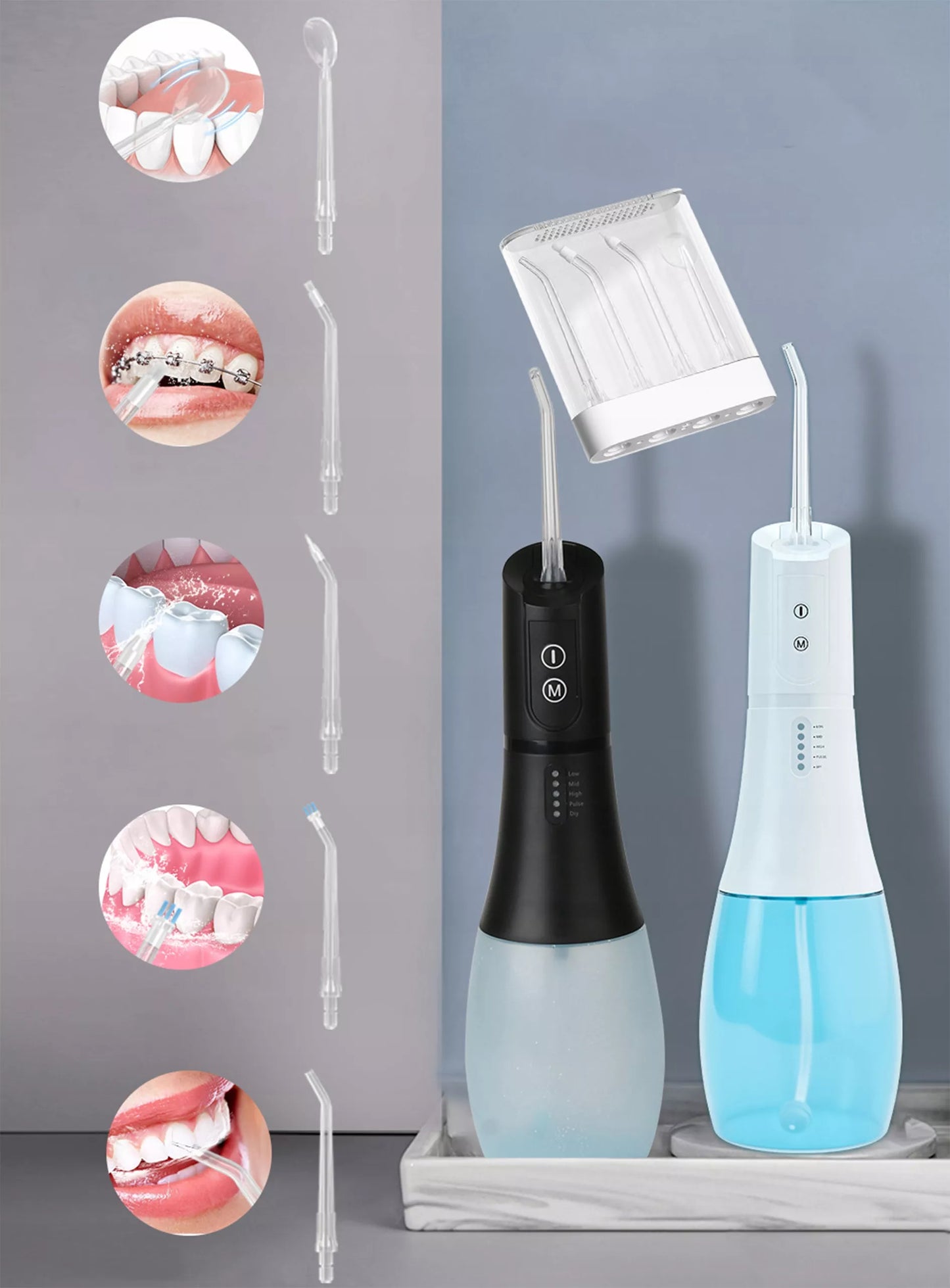 Galingas belaidis burnos irigatorius, 5 režimai, 400ml + dėklas