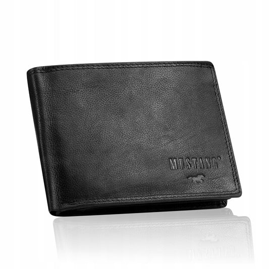 MUSTANG Odinė vyriška piniginė, vidutinio dydžio, elegantiška, juoda