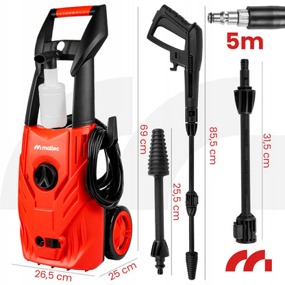 MalTec Kompaktiškas aukšto slėgio plovimo įrenginys su savisiurbiu aliumininiu siurbliu, galingas TURBO