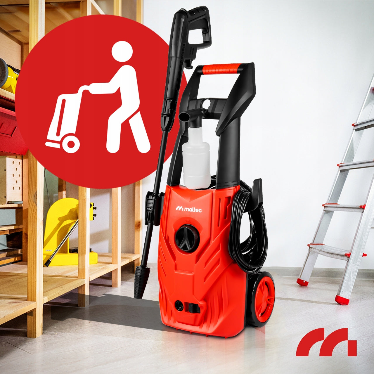 MalTec Kompaktiškas aukšto slėgio plovimo įrenginys su savisiurbiu aliumininiu siurbliu, galingas TURBO