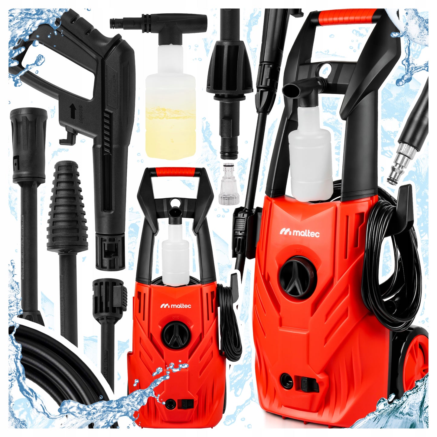 MalTec Kompaktiškas aukšto slėgio plovimo įrenginys su savisiurbiu aliumininiu siurbliu, galingas TURBO