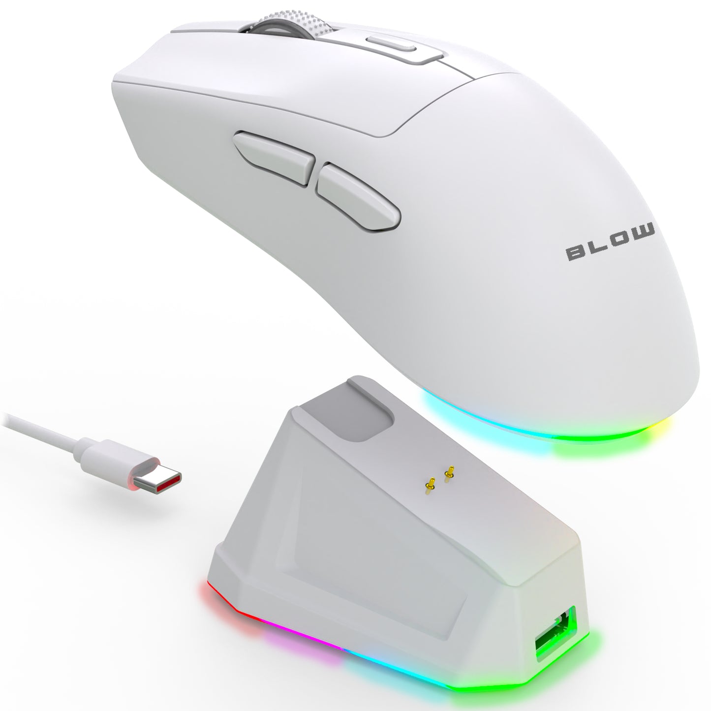 Balta optinė žaidimų pelė su įkrovimo stotele, PC, USB, Bluetooth 2.4GHz