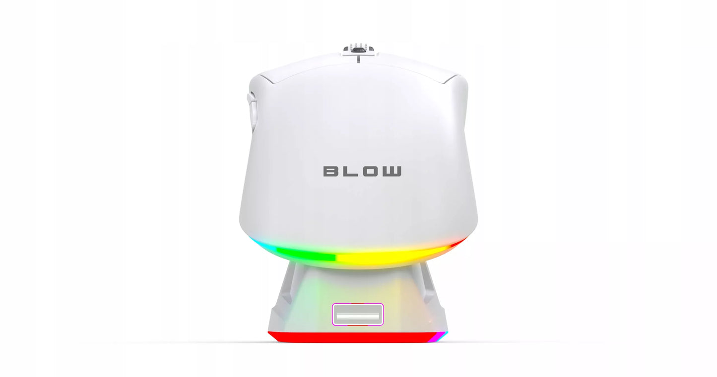 Balta optinė žaidimų pelė su įkrovimo stotele, PC, USB, Bluetooth 2.4GHz