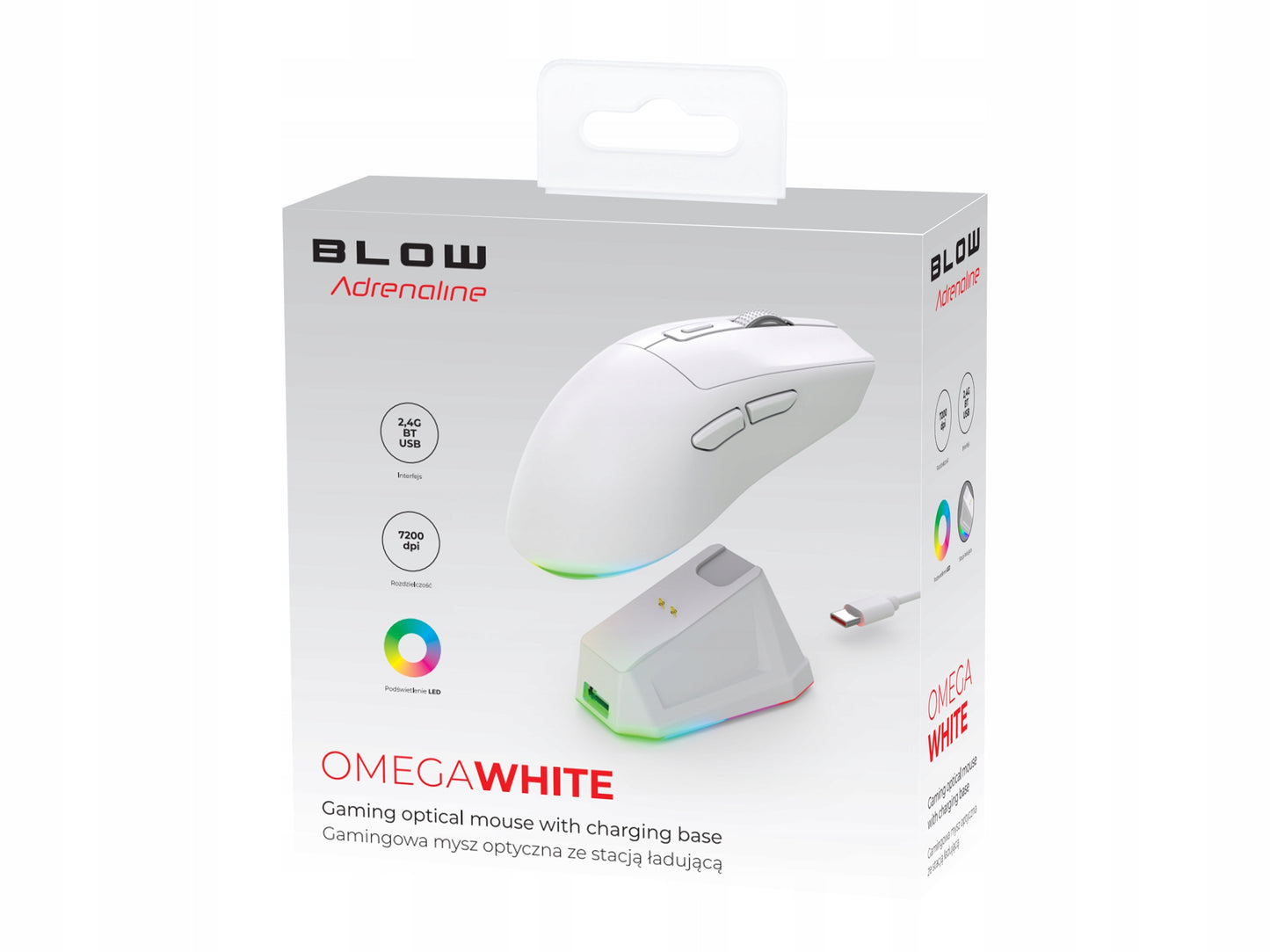 Balta optinė žaidimų pelė su įkrovimo stotele, PC, USB, Bluetooth 2.4GHz