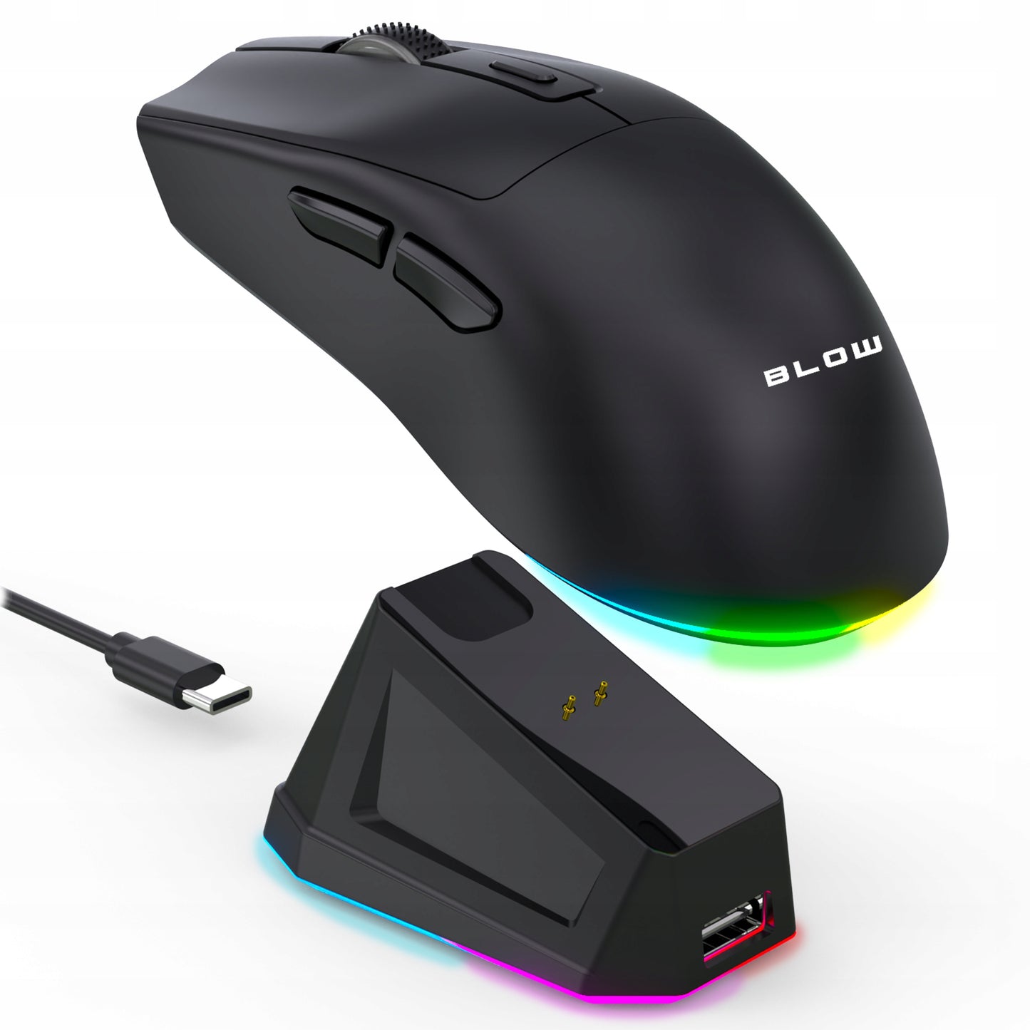 Juoda optinė žaidimų pelė su įkrovimo stotele, PC, USB, Bluetooth 2.4GHz