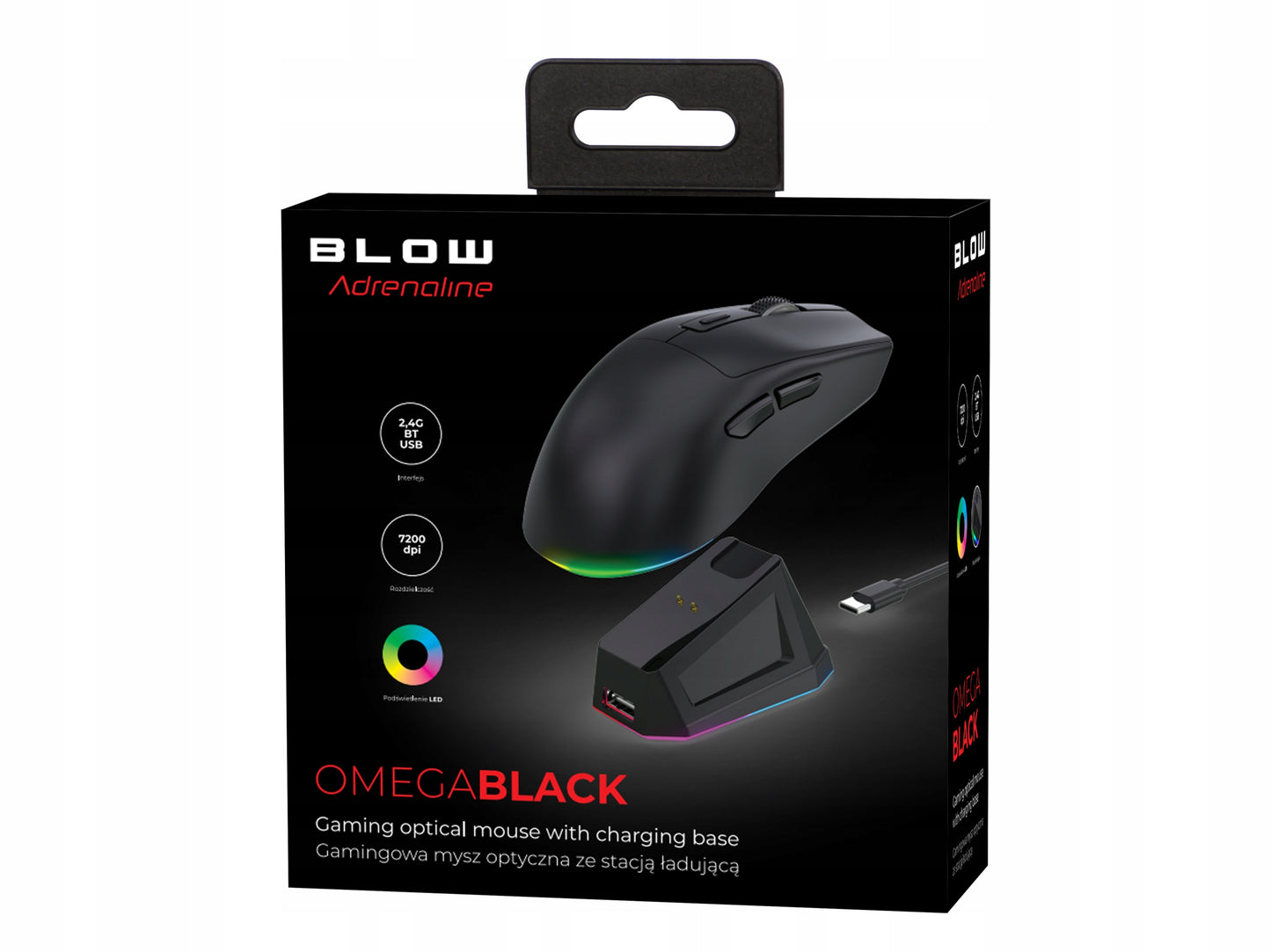 Juoda optinė žaidimų pelė su įkrovimo stotele, PC, USB, Bluetooth 2.4GHz