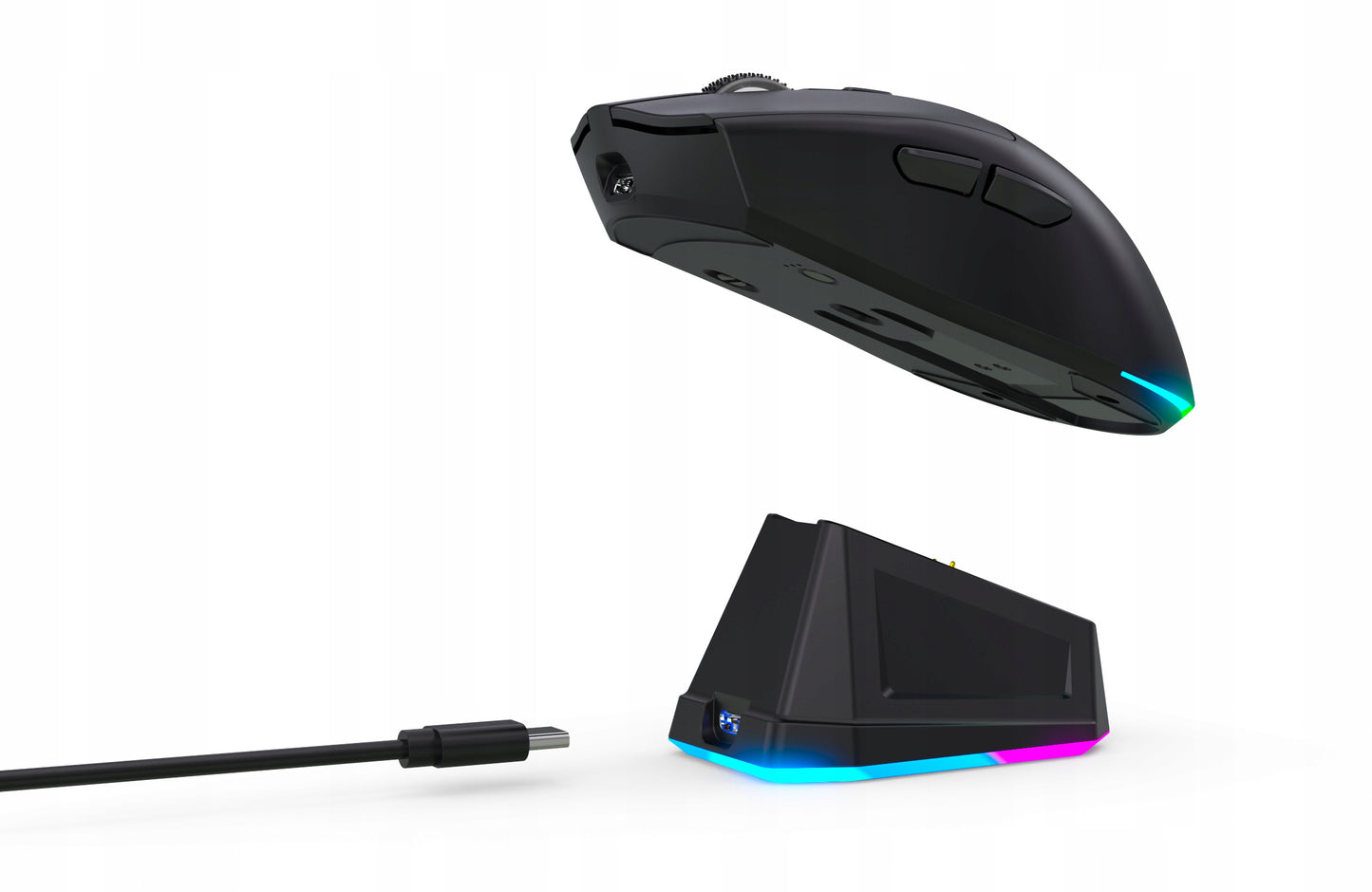 Juoda optinė žaidimų pelė su įkrovimo stotele, PC, USB, Bluetooth 2.4GHz