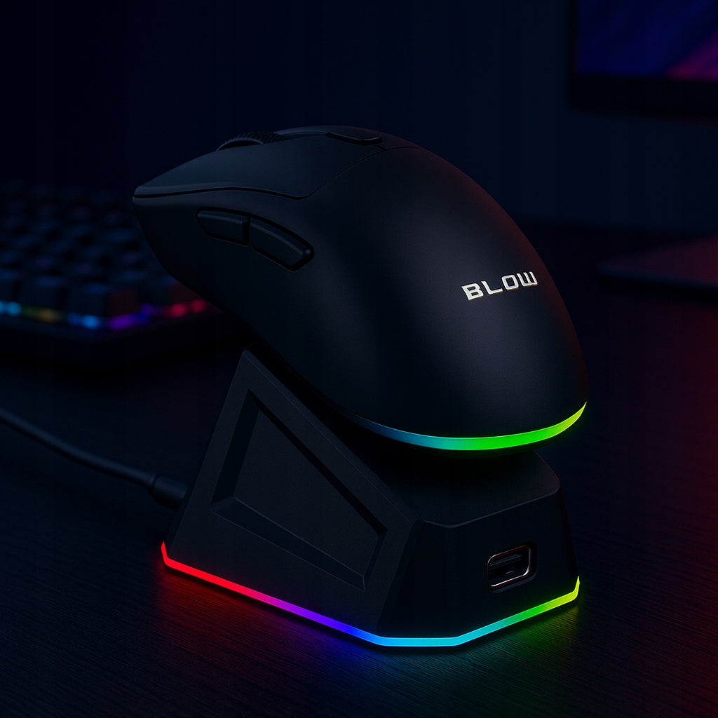 Juoda optinė žaidimų pelė su įkrovimo stotele, PC, USB, Bluetooth 2.4GHz