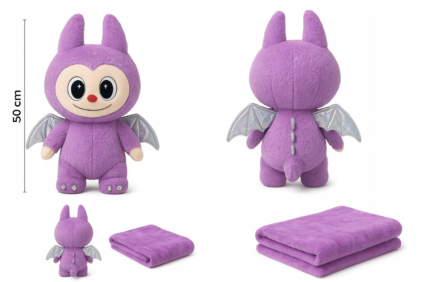 Pliušinis žaislas LABUBU, didelis, su sparneliais, 50 cm, su pledu