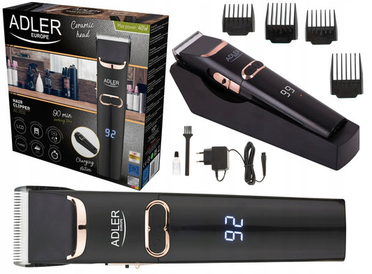 Plaukų kirpimo mašinėlė vyriška, keraminiai ašmenys, 4 antgaliai, LCD, Turbo
