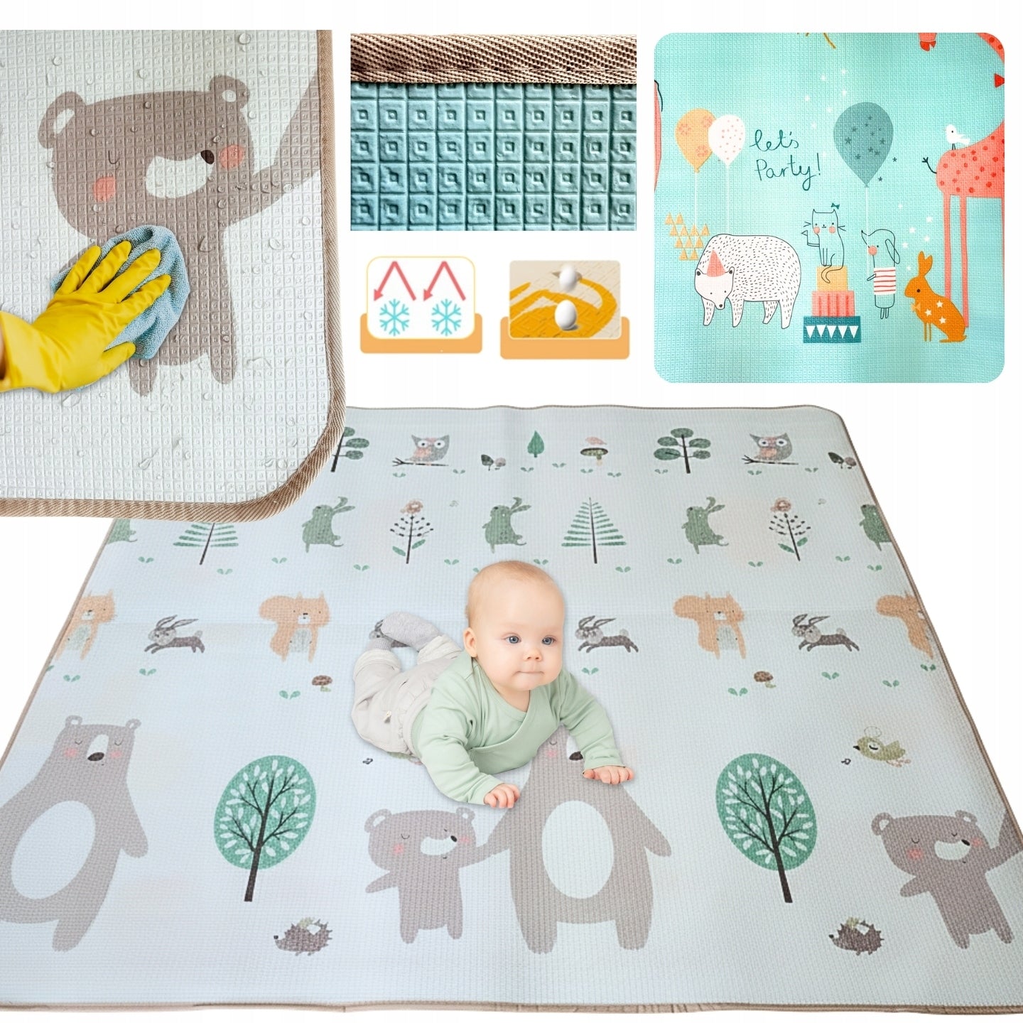 Dvipusė sulankstoma edukacinė putplasčio kilimėlis vaikams DYWAN 180x180