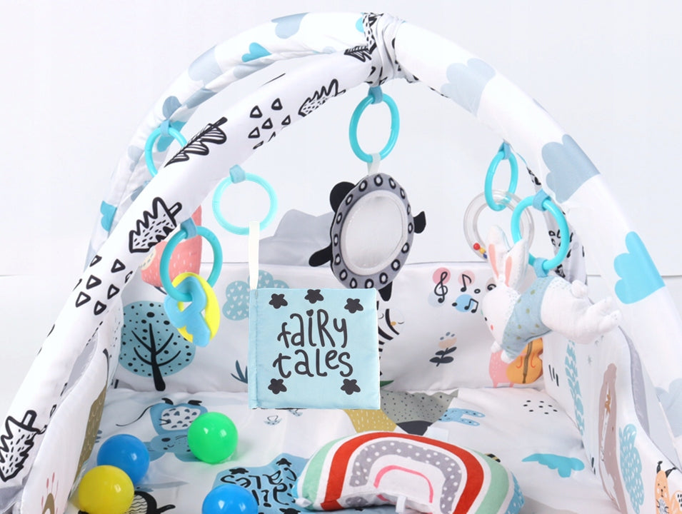 Edukacinė minkšta interaktyvi pagalvėlė-knygelė su kamuoliukais 4in1