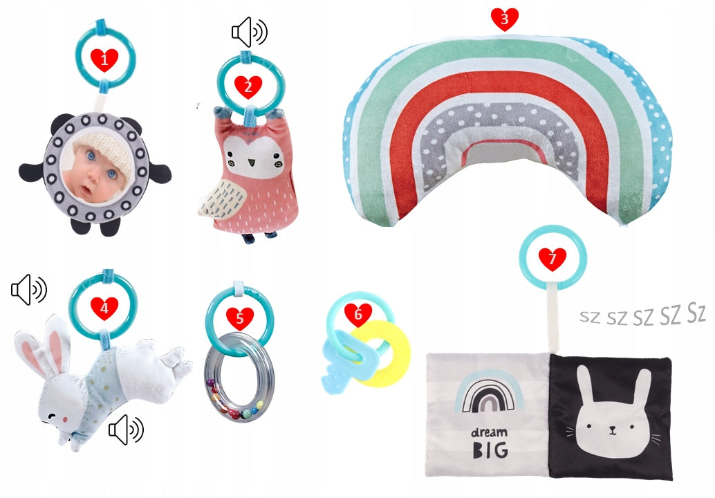 Edukacinė minkšta interaktyvi pagalvėlė-knygelė su kamuoliukais 4in1