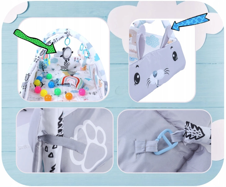 Edukacinė minkšta interaktyvi pagalvėlė-knygelė su kamuoliukais 4in1