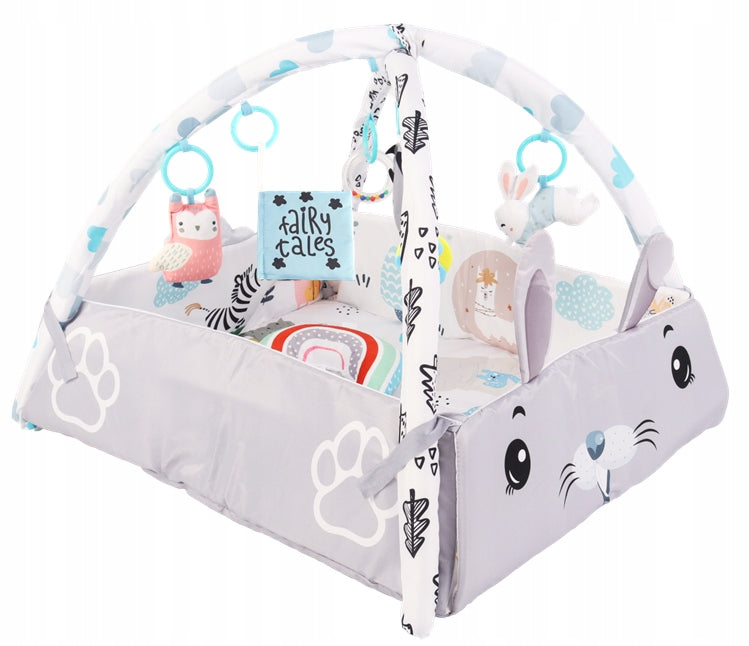 Edukacinė minkšta interaktyvi pagalvėlė-knygelė su kamuoliukais 4in1