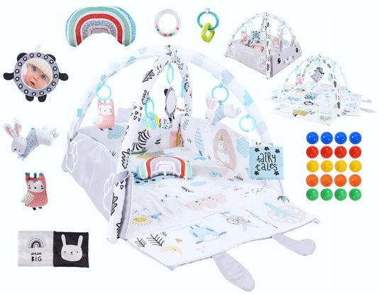 Edukacinė minkšta interaktyvi pagalvėlė-knygelė su kamuoliukais 4in1