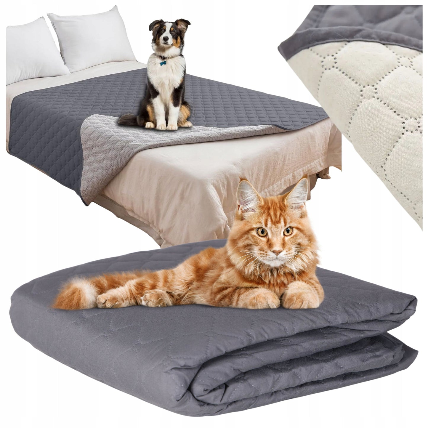 Apsauginis kilimėlis šuniui ant lovos, neslystantis, nepralaidus vandeniui, 130x210cm